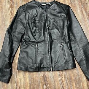 Vintage y2k Black leather jacket with silver zipper details